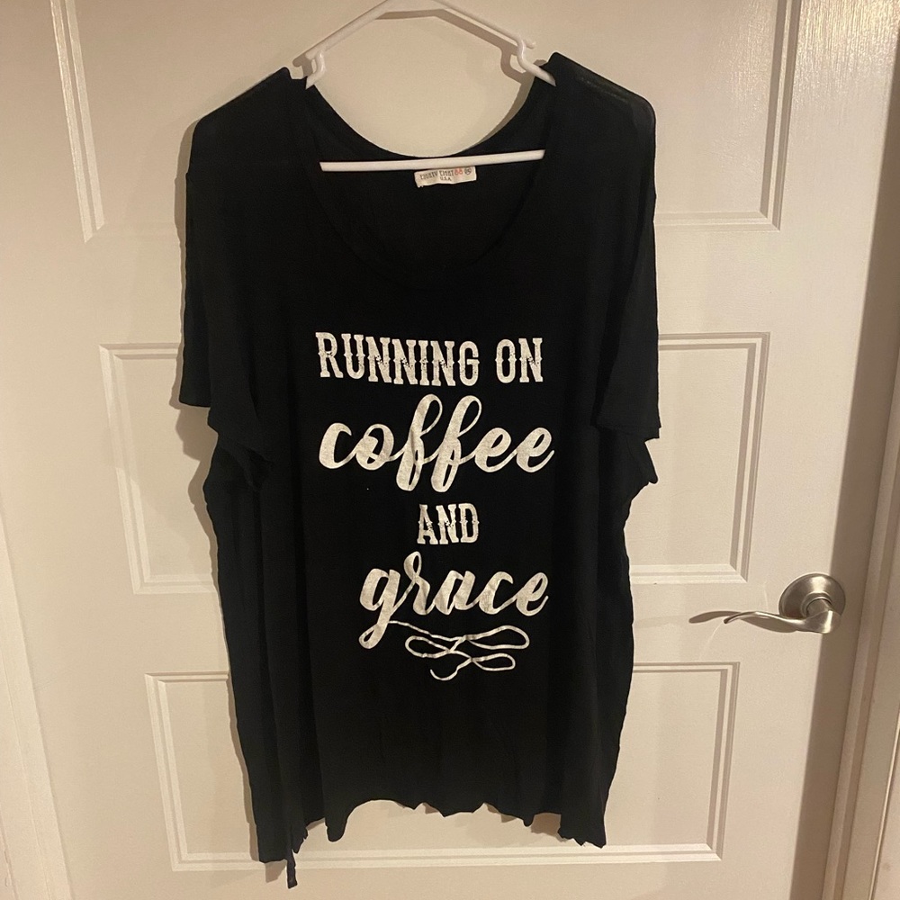 Boutique Sharkbite Tunic. Running on Coffee and Grace.